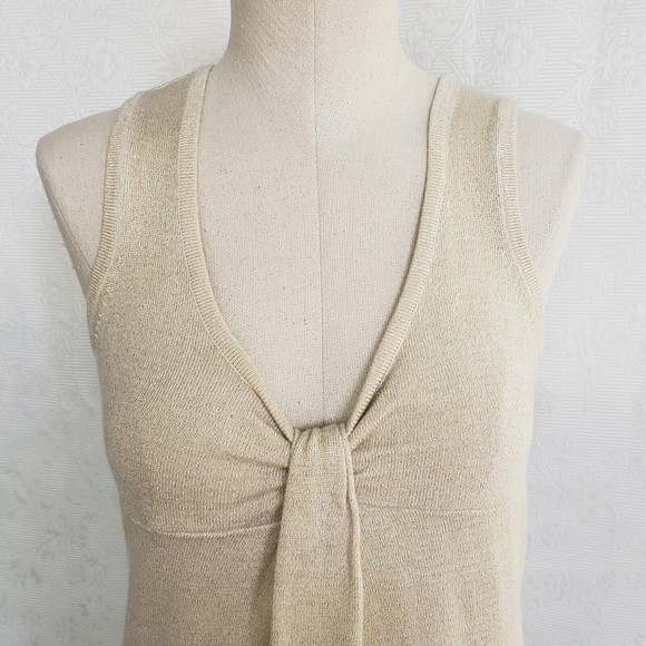 Design History Womens Knit Tank Dress S Cream Beautiful Flounce Metallic Sparkle - Picture 7 of 16